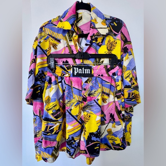 Palm Angels Other - Palm Angels Pink and Yellow Graphic Blouse and Shorts set, size L, made in Italy